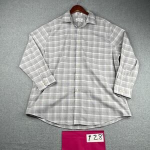 Calvin Klein Regular Fit Stretch Shirt Button Up Long Sleeve Mens XL Gray Plaid